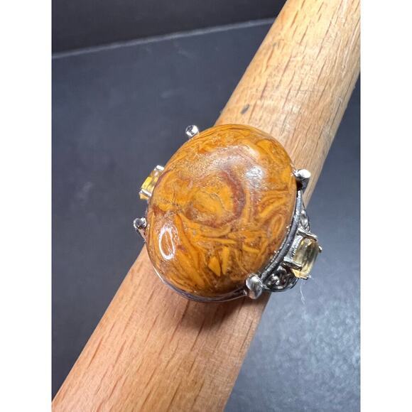 NEW script stone and citrine stainless steel ring size 8 - Picture 6 of 14
